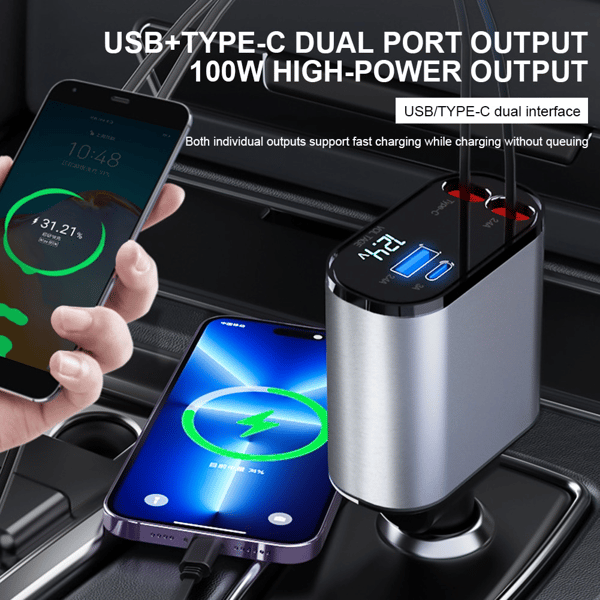 🎉 Pull to charge, automatically retracts! Retractable fast-charging car charger | Limited-time discount
