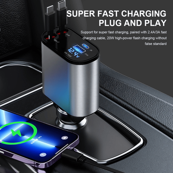 🎉 Pull to charge, automatically retracts! Retractable fast-charging car charger | Limited-time discount