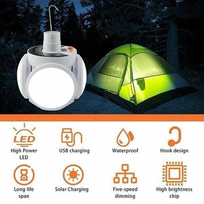 🚀Outdoor essential! Foldable solar LED bulb 🔋Lighting and charging in one!